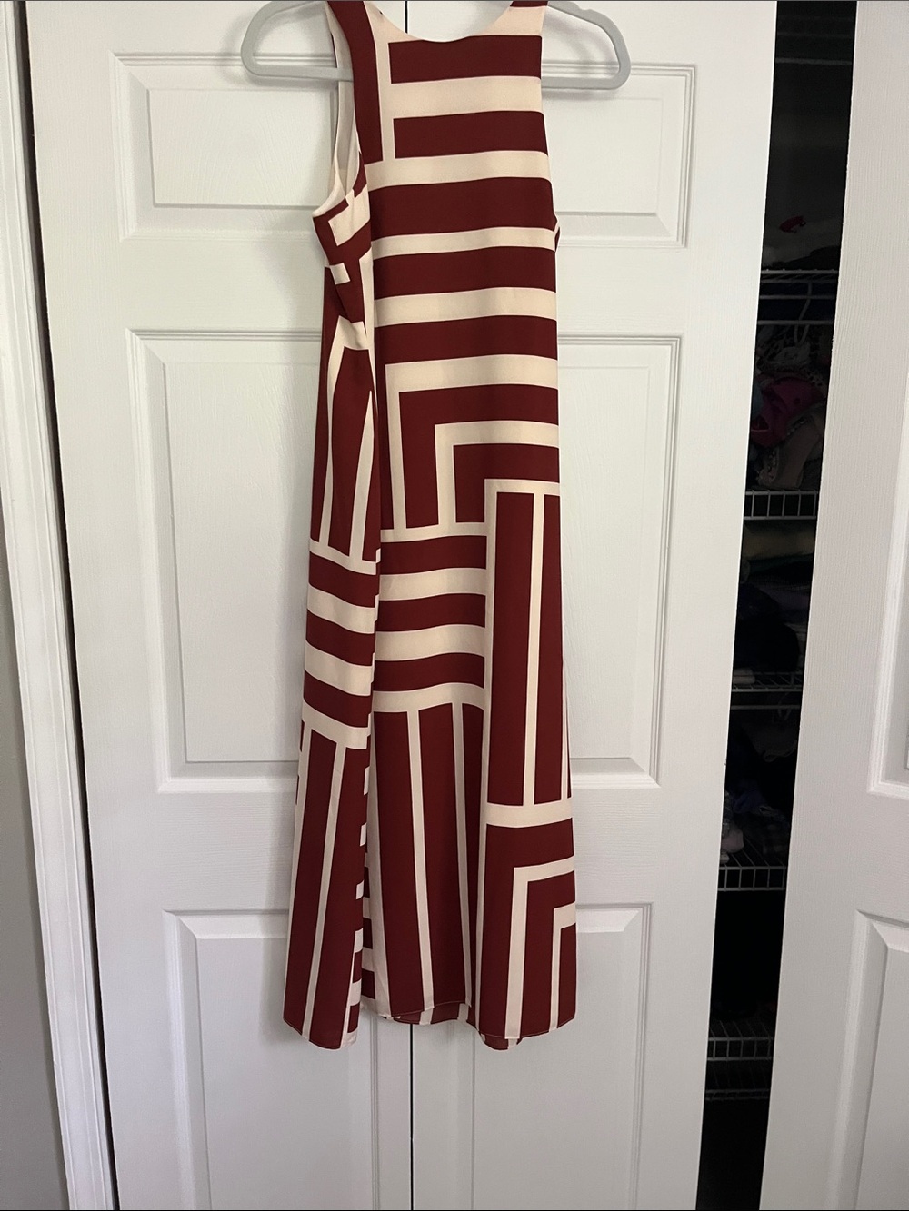 Donna Morgan Burgundy and Cream Striped Maxi Dress
